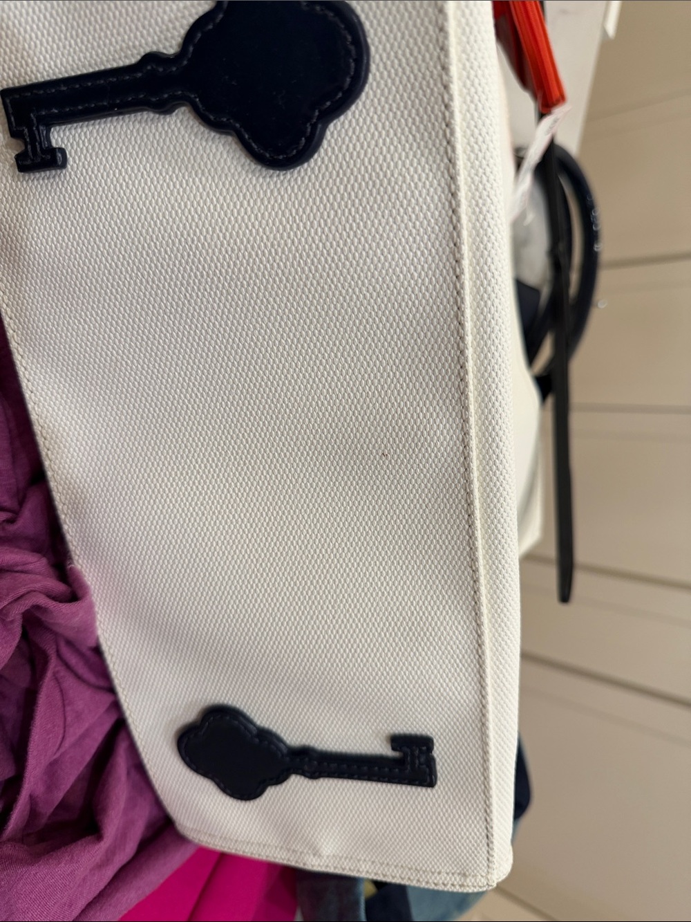 My Flat in London Navy and White Geometric Bow Tote with Jeweled Center - Picture 10 of 10